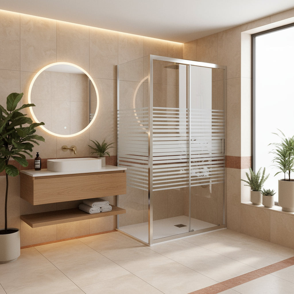 Box doccia Iconic cm 150x80 con porta scorrevole e parete fissa in Vetro anticalcare Smart Clean serigrafato 6 mm by CeramicStore | Lo specialista del tuo bagno