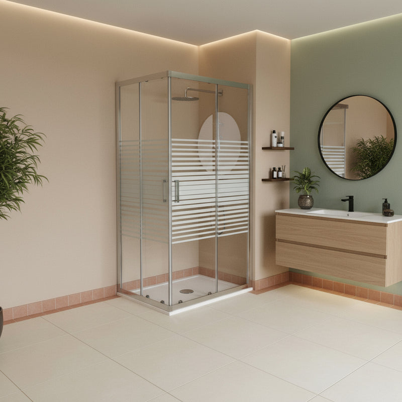 Box doccia Iconic cm 80x80 con apertura scorrevole angolare in vetro anticalcare Smart Clean serigrafato 6 mm by CeramicStore | Lo specialista del tuo bagno