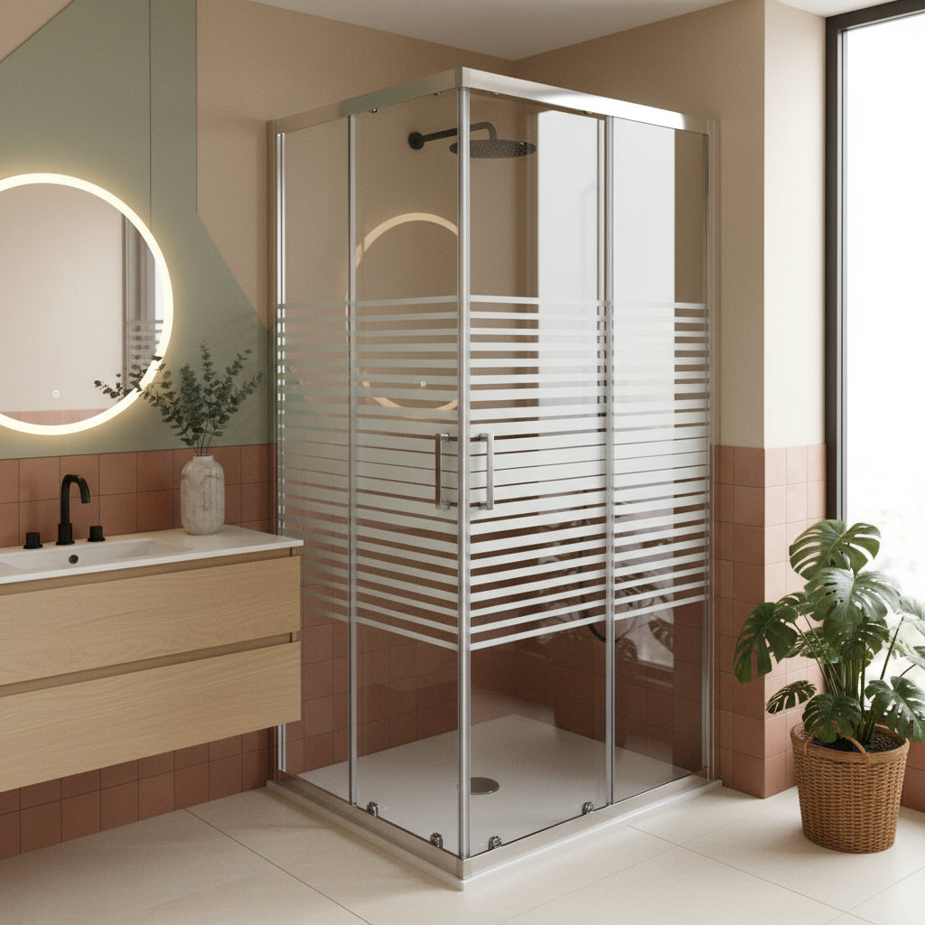 Box doccia Iconic cm 80x100 con apertura scorrevole angolare in vetro anticalcare Smart Clean serigrafato 6 mm by CeramicStore | Lo specialista del tuo bagno