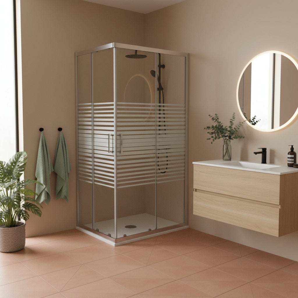 Box doccia Iconic cm 80x120 con apertura scorrevole angolare in vetro anticalcare Smart Clean serigrafato 6 mm by CeramicStore | Lo specialista del tuo bagno