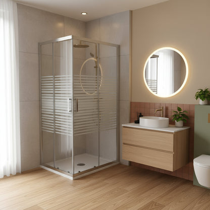 Iconic shower enclosure 75x75 cm with corner sliding opening in 6 mm Smart Clean screen-printed anti-limescale glass