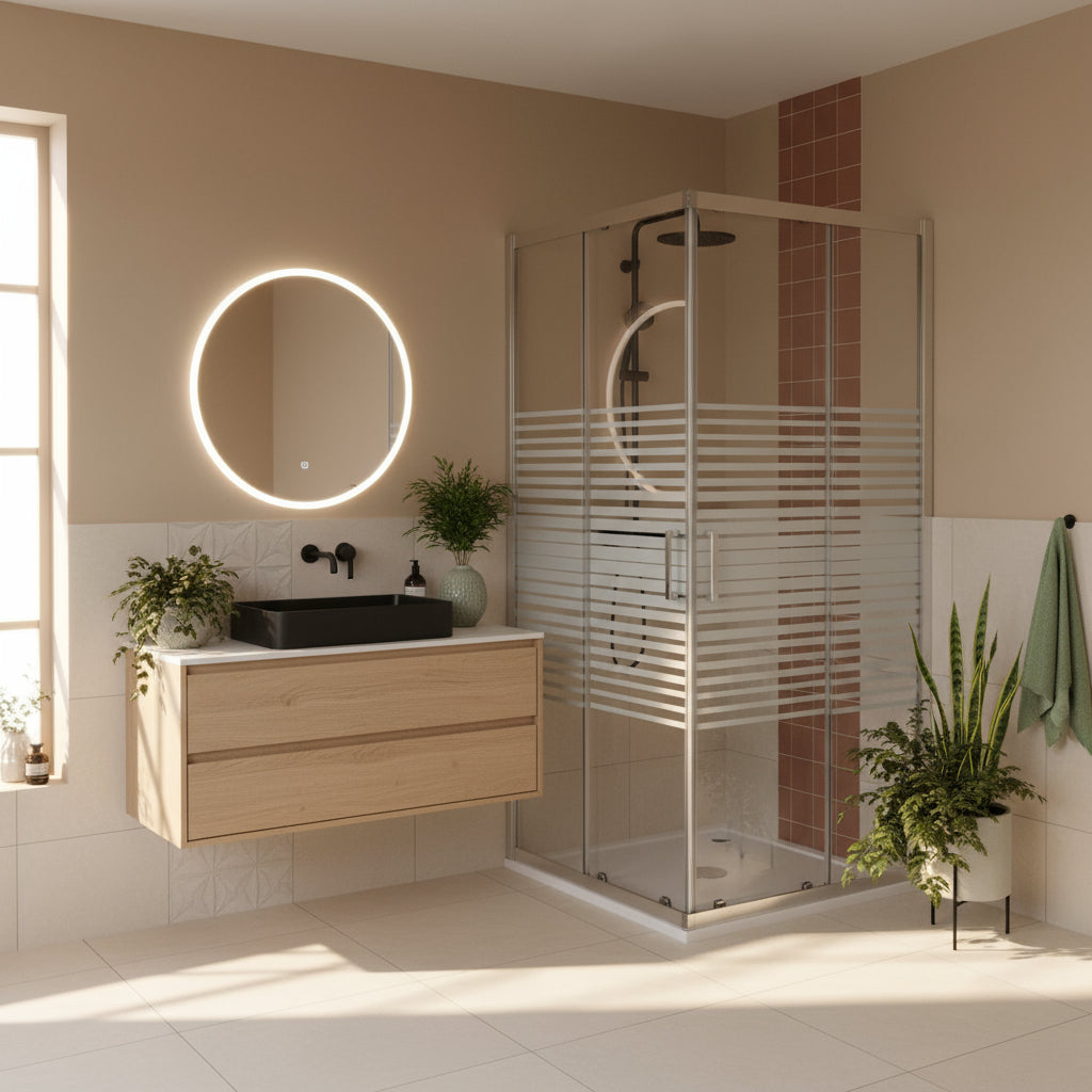 Box doccia Iconic cm 75x80 con apertura scorrevole angolare in vetro anticalcare Smart Clean serigrafato 6 mm by CeramicStore | Lo specialista del tuo bagno