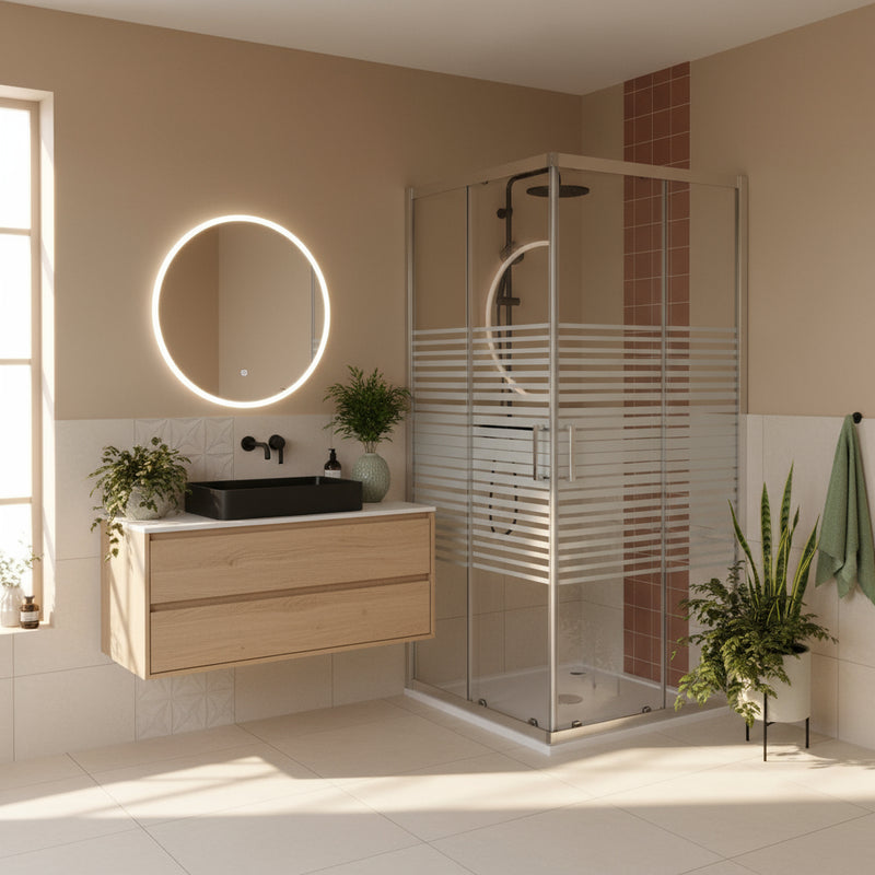 Box doccia Iconic cm 75x80 con apertura scorrevole angolare in vetro anticalcare Smart Clean serigrafato 6 mm by CeramicStore | Lo specialista del tuo bagno