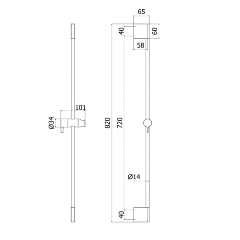 Rampa saliscendi Paffoni completo di asta in metallo supporti a muro e supporto scorrevole