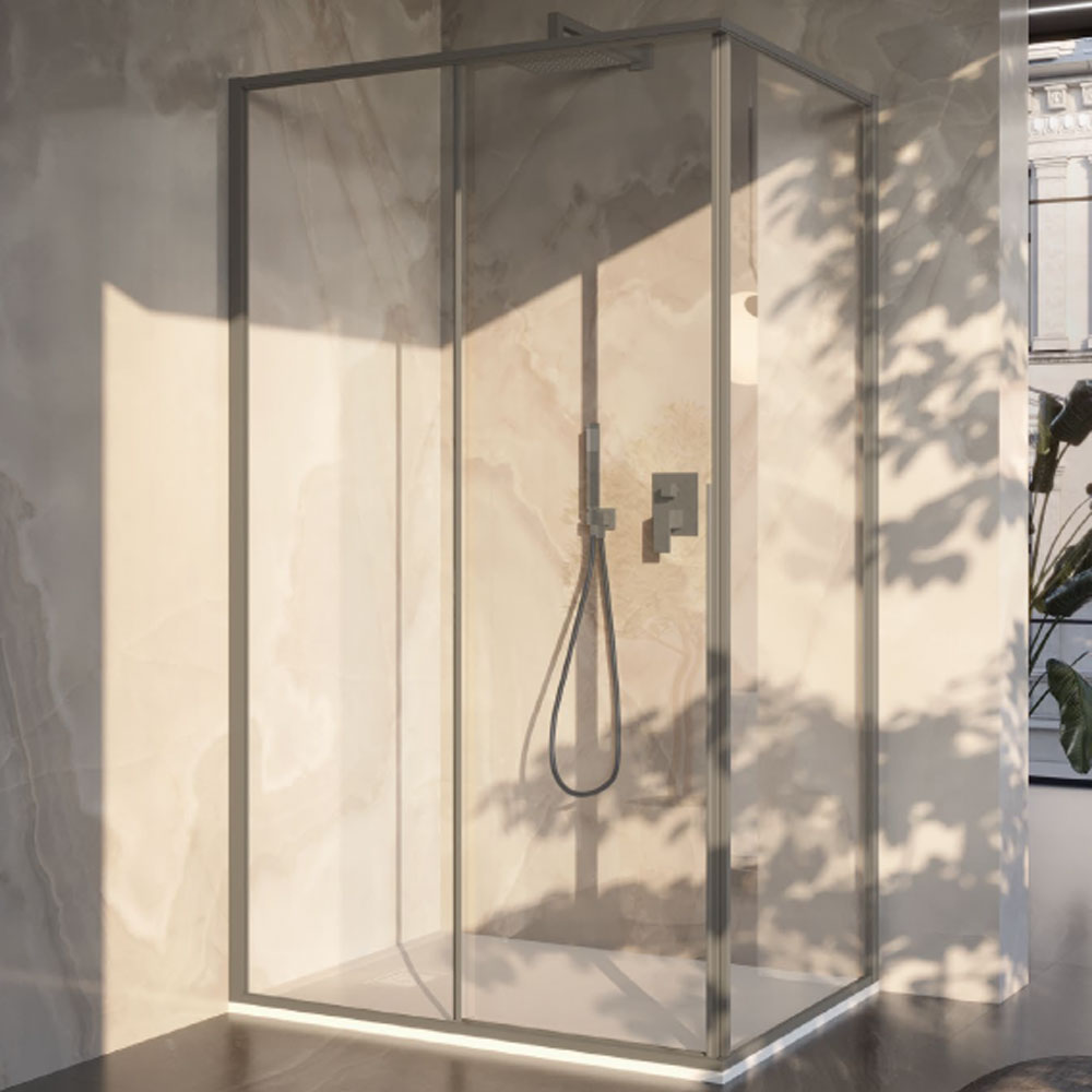 Box Doccia rettangolare 70x125 in cristallo da 6 mm e profilo minimale in alluminio colore Tortora. Versione Sinistra by CeramicStore | Lo specialista del tuo bagno