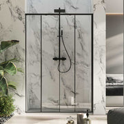 Porta doccia scorrevole Prestige cm 110 in cristallo da 6 mm e profilo minimale in alluminio colore Nero Opaco. Versione Destra by CeramicStore | Lo specialista del tuo bagno