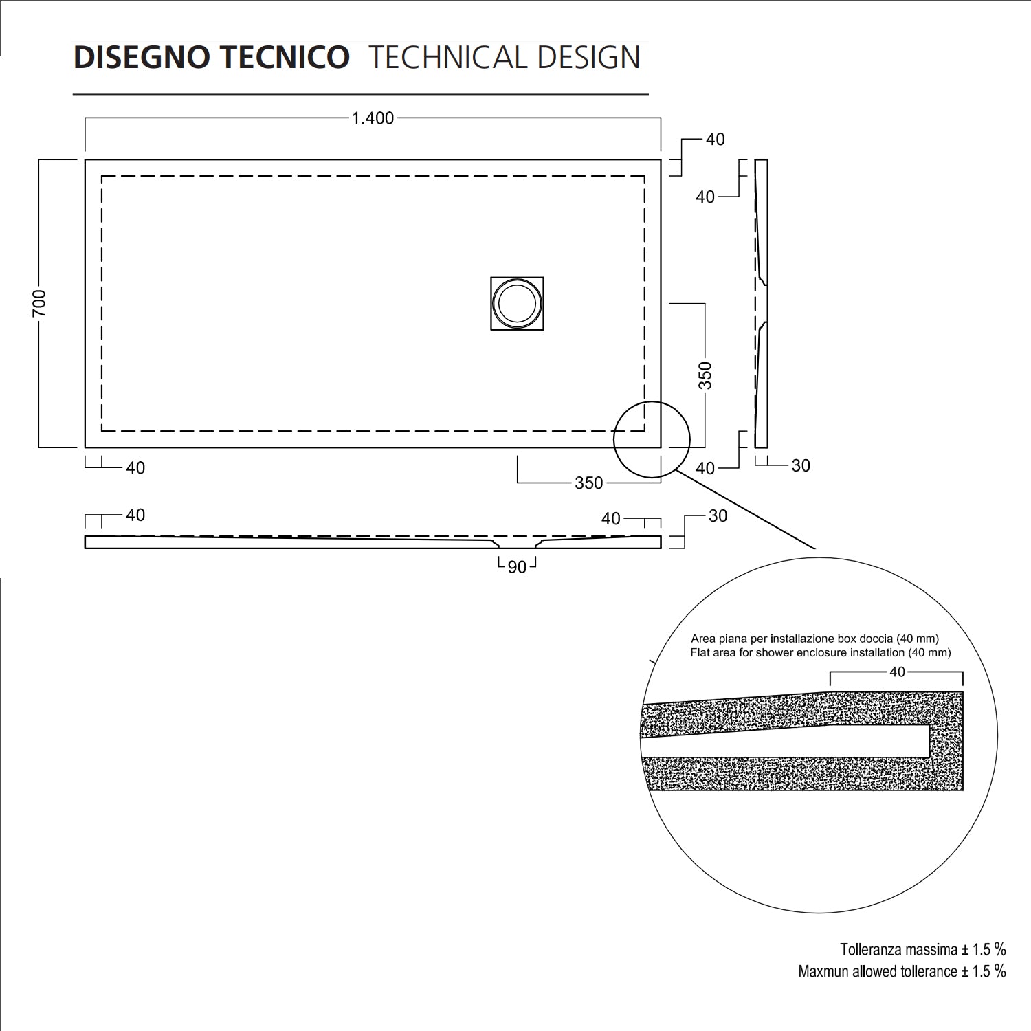Piatto doccia in ceramica alta pressione effetto ardesia 140x70 colore Avorio Petra H3 by CeramicStore | Lo specialista del tuo bagno