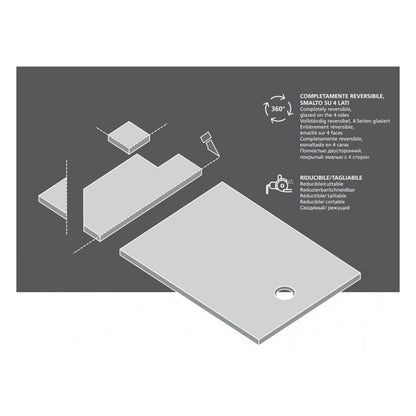 Piatto doccia in ceramica alta pressione effetto ardesia 140x70 colore Cemento Petra H3