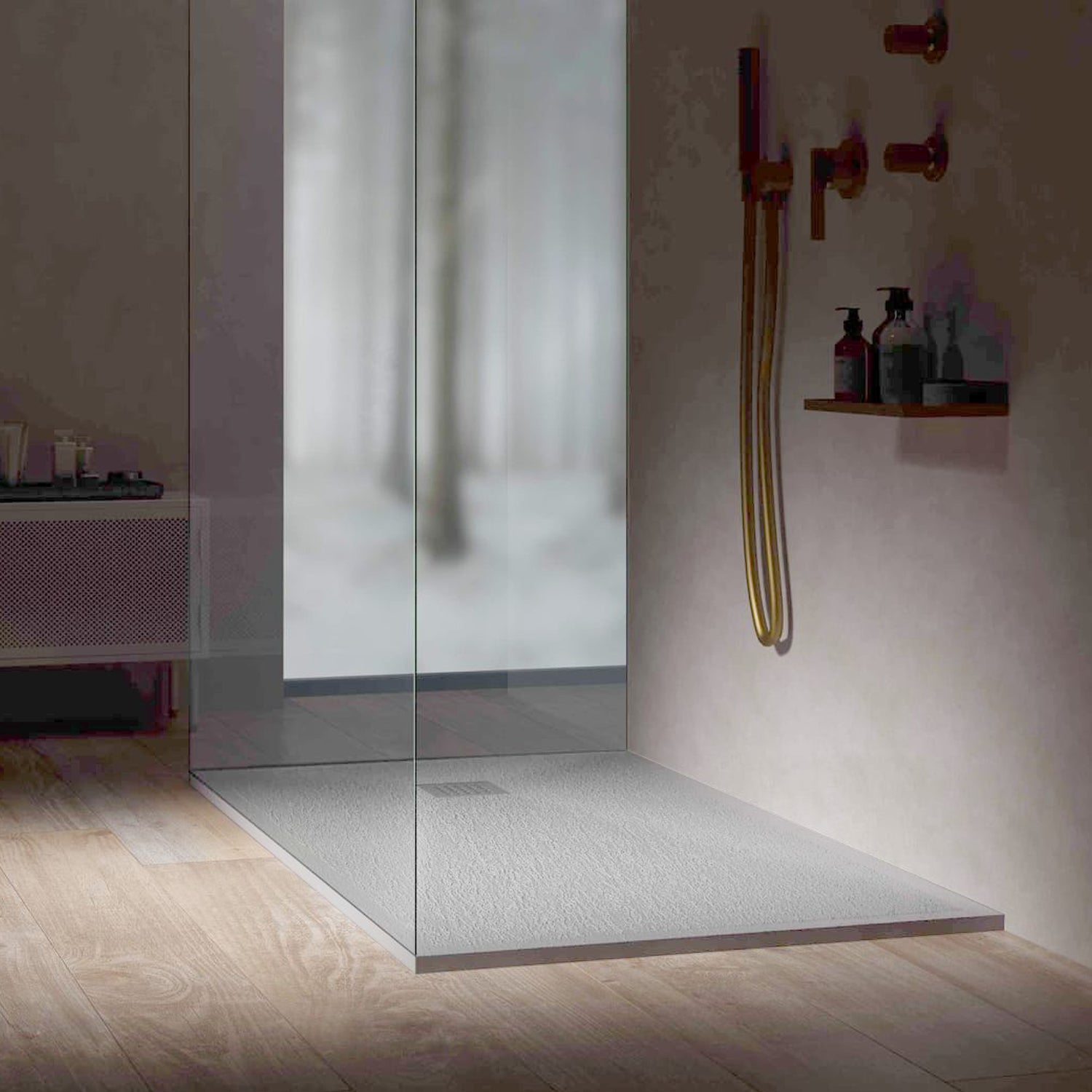 Piatto doccia in ceramica alta pressione effetto ardesia 140x70 colore Cemento Petra H3