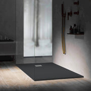 Piatto doccia in ceramica alta pressione effetto ardesia 100x80 colore Nero Petra H3