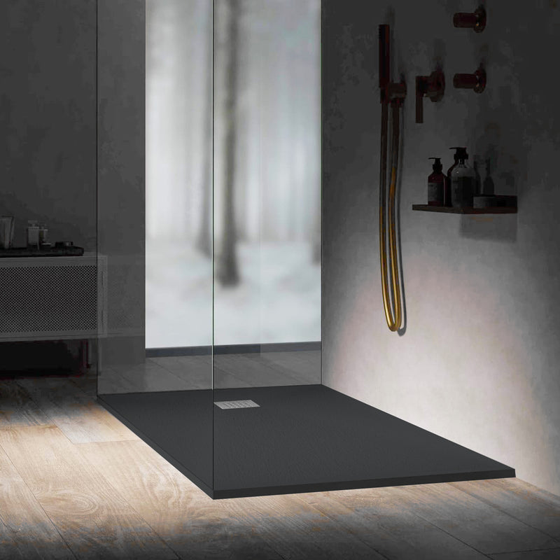 Piatto doccia in ceramica alta pressione effetto ardesia 140x70 colore Nero Petra H3 by CeramicStore | Lo specialista del tuo bagno