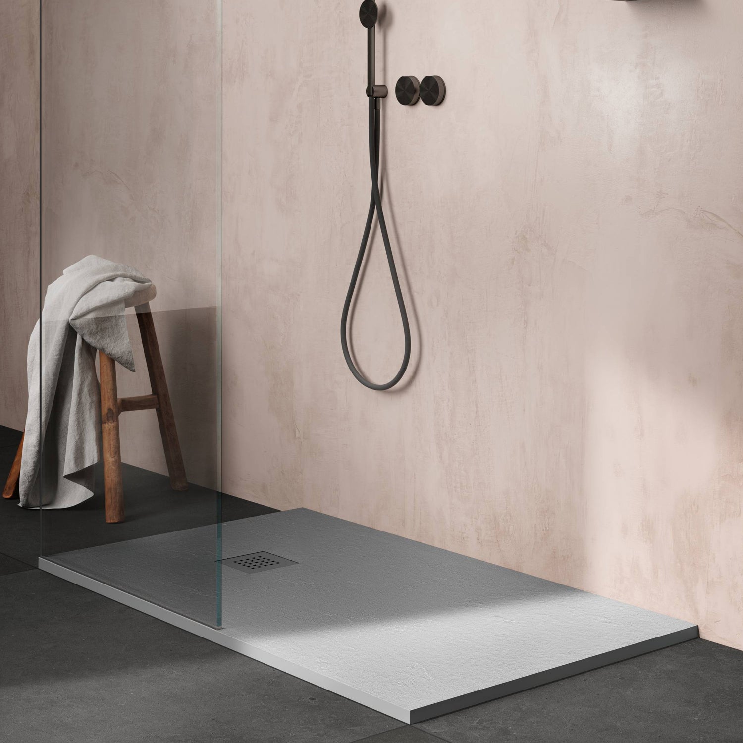 Piatto doccia in ceramica alta pressione effetto pietra naturale 100x70 colore Cemento Petra H3