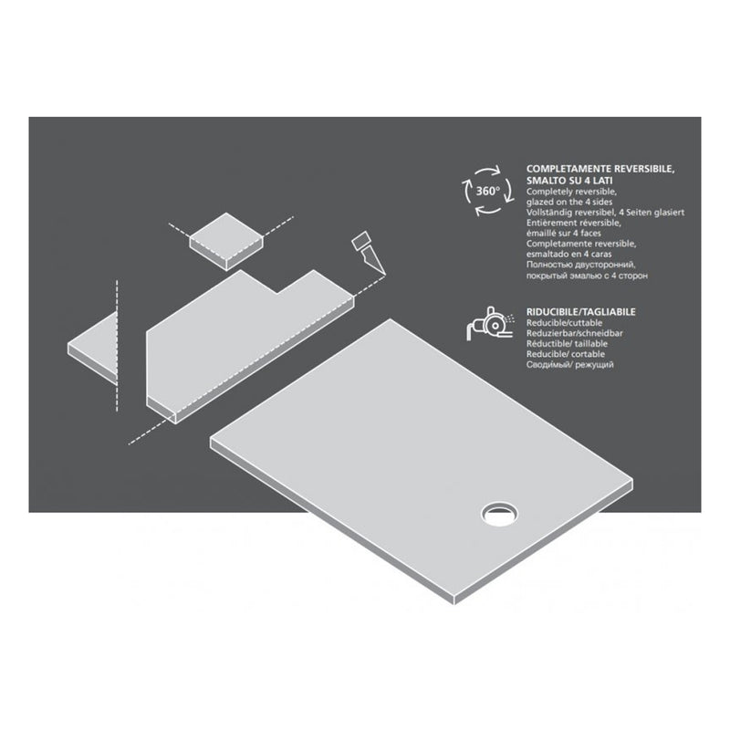 Piatto doccia in ceramica alta pressione effetto pietra naturale 120x80 colore Cemento Petra H3