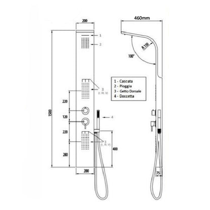 Pannello doccia modello Vulcano 4 funzioni inox effetto specchio by CeramicStore | Lo specialista del tuo bagno