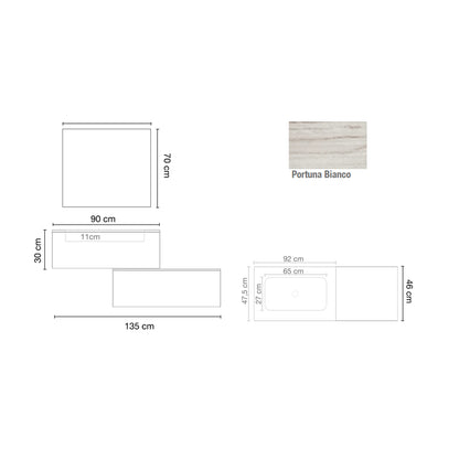 Mobile bagno sospeso con specchiera e lavabo modello Andrea - Portuna Bianco by CeramicStore | Lo specialista del tuo bagno