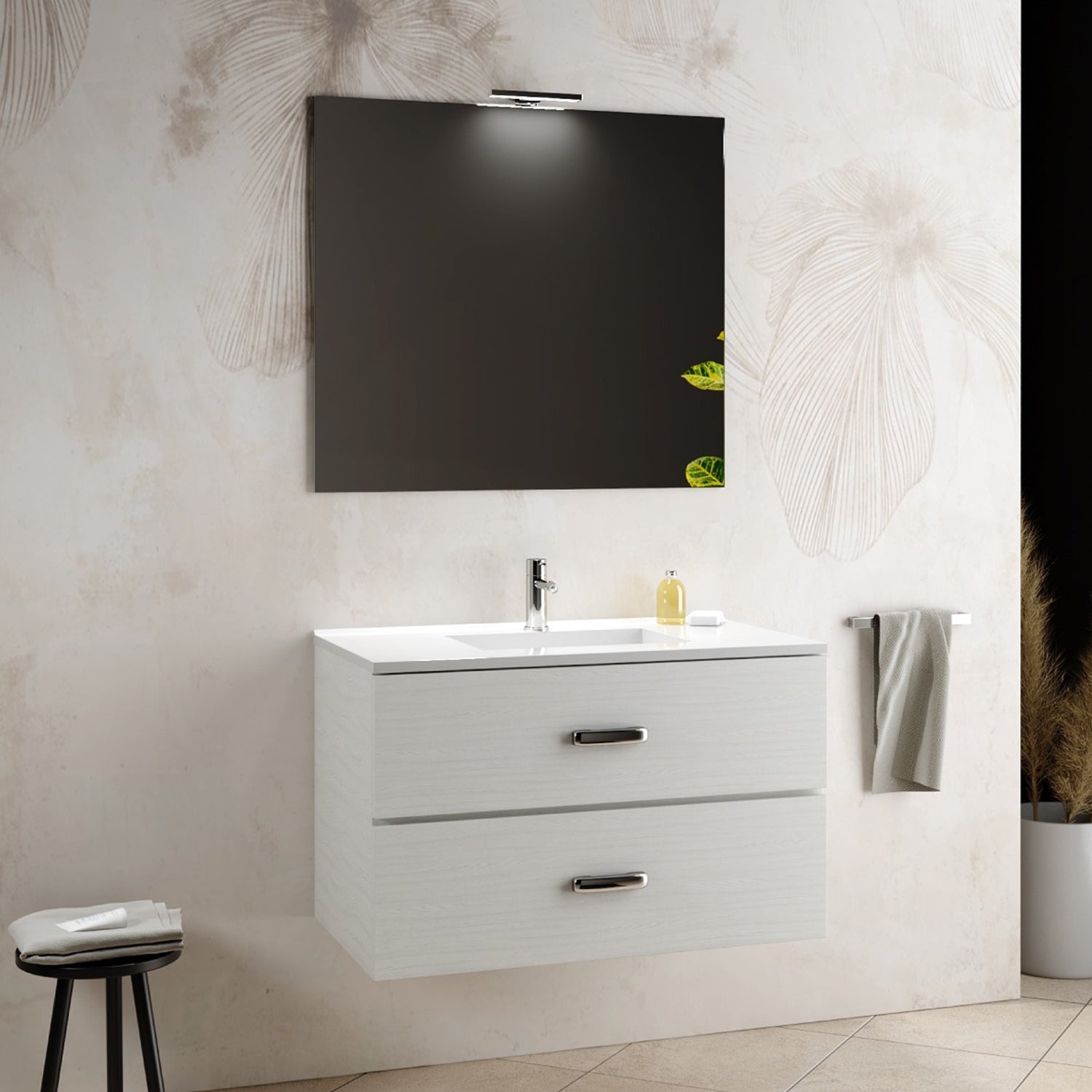 Mobile bagno sospeso con specchiera e lavabo modello Serena - Bianco by CeramicStore | Lo specialista del tuo bagno