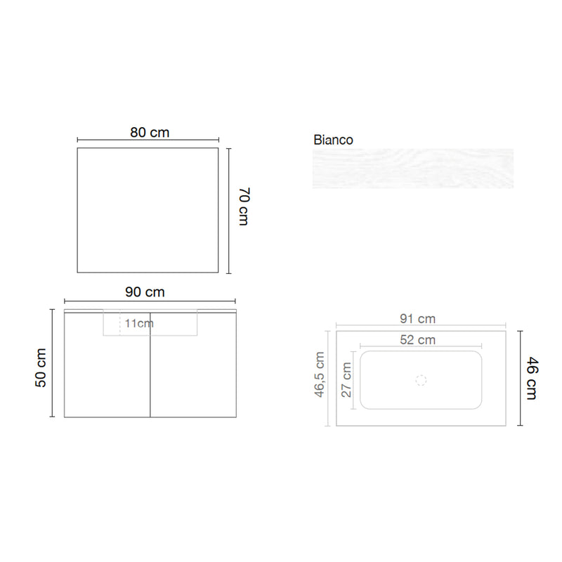 Mobile bagno sospeso con specchiera e lavabo modello Dalila - Bianco by CeramicStore | Lo specialista del tuo bagno