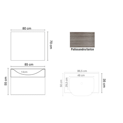 Mobile bagno sospeso con specchiera e lavabo modello Barone - Palissandro/Larice by CeramicStore | Lo specialista del tuo bagno
