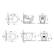 Sanitari filomuro collezione Tiara di Linpha Sanitary cm 36x53 senza brida con copriwater soft close -Nero Opaco