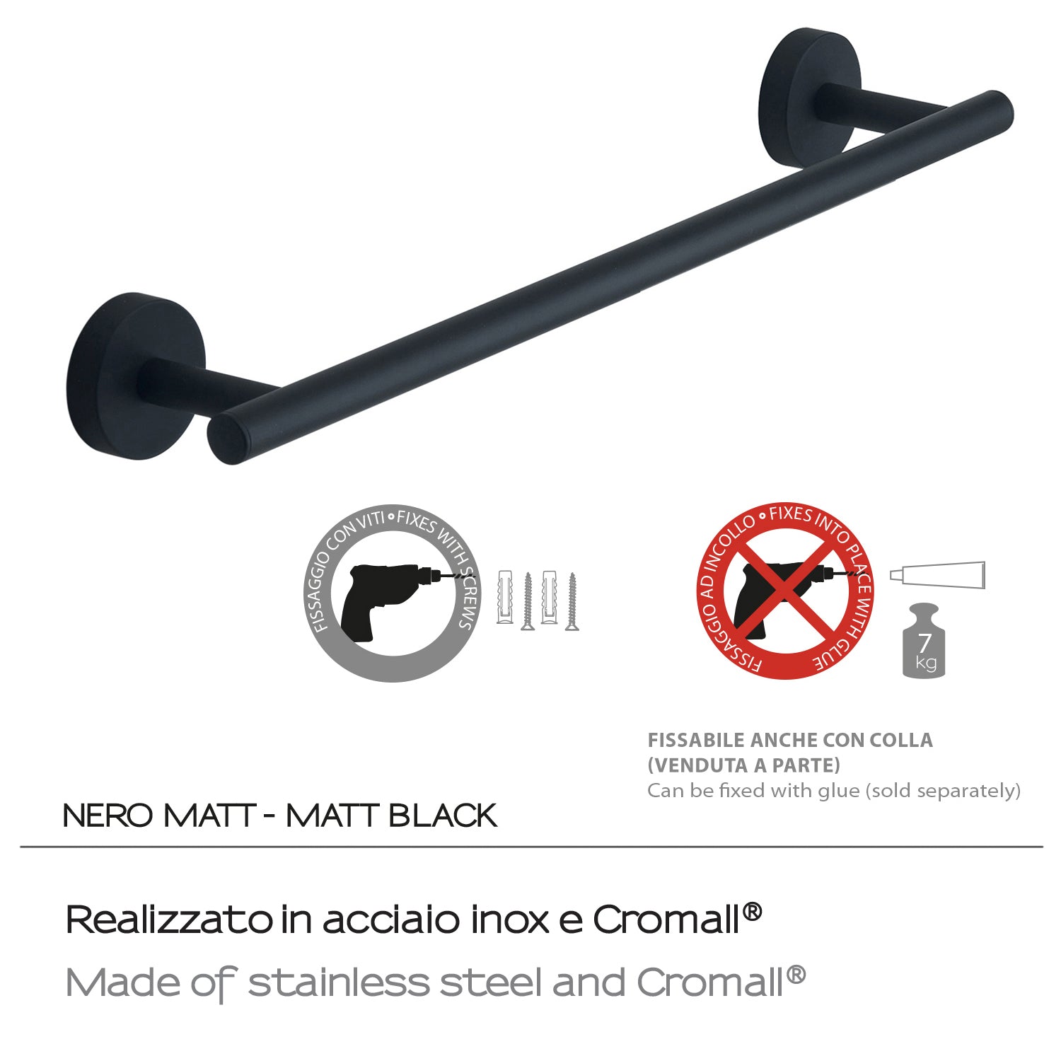 Portasalviette 35 cm a muro in Acciaio Inox Eros di Gedy - Nero Matt by CeramicStore | Lo specialista del tuo bagno