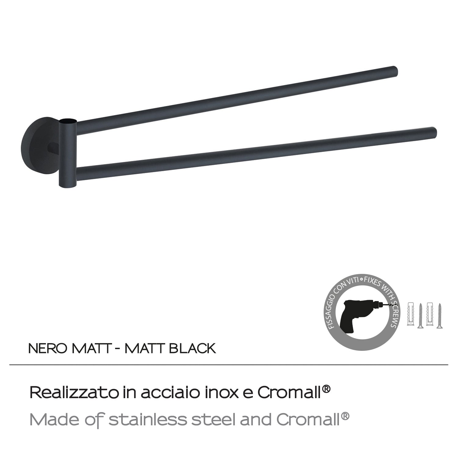 Portasalviette a snodo a muro in Acciaio Inox Eros di Gedy - Nero Matt by CeramicStore | Lo specialista del tuo bagno