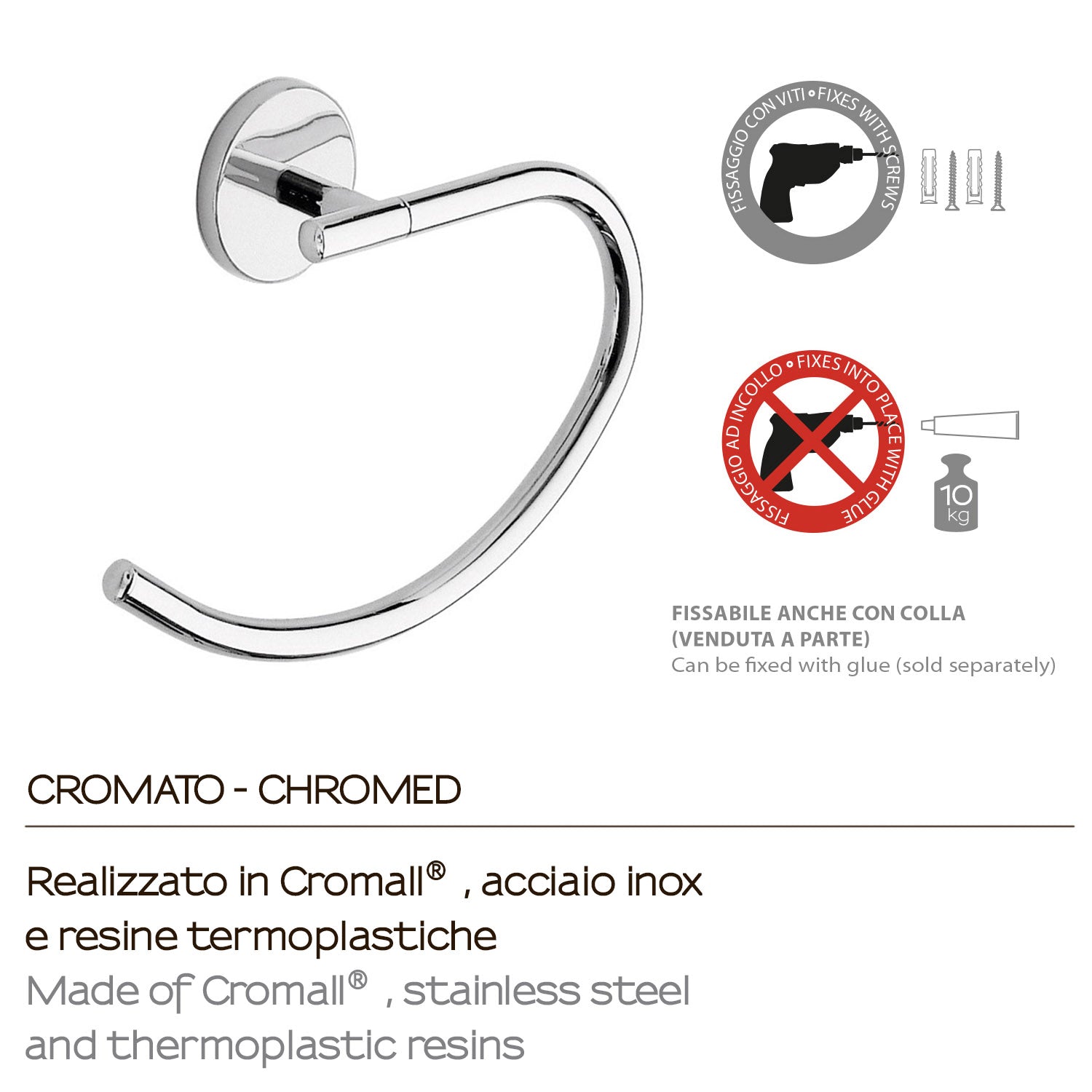 Portasalviette ad anello a muro Vermont Pro di Gedy - Cromato by CeramicStore | Lo specialista del tuo bagno