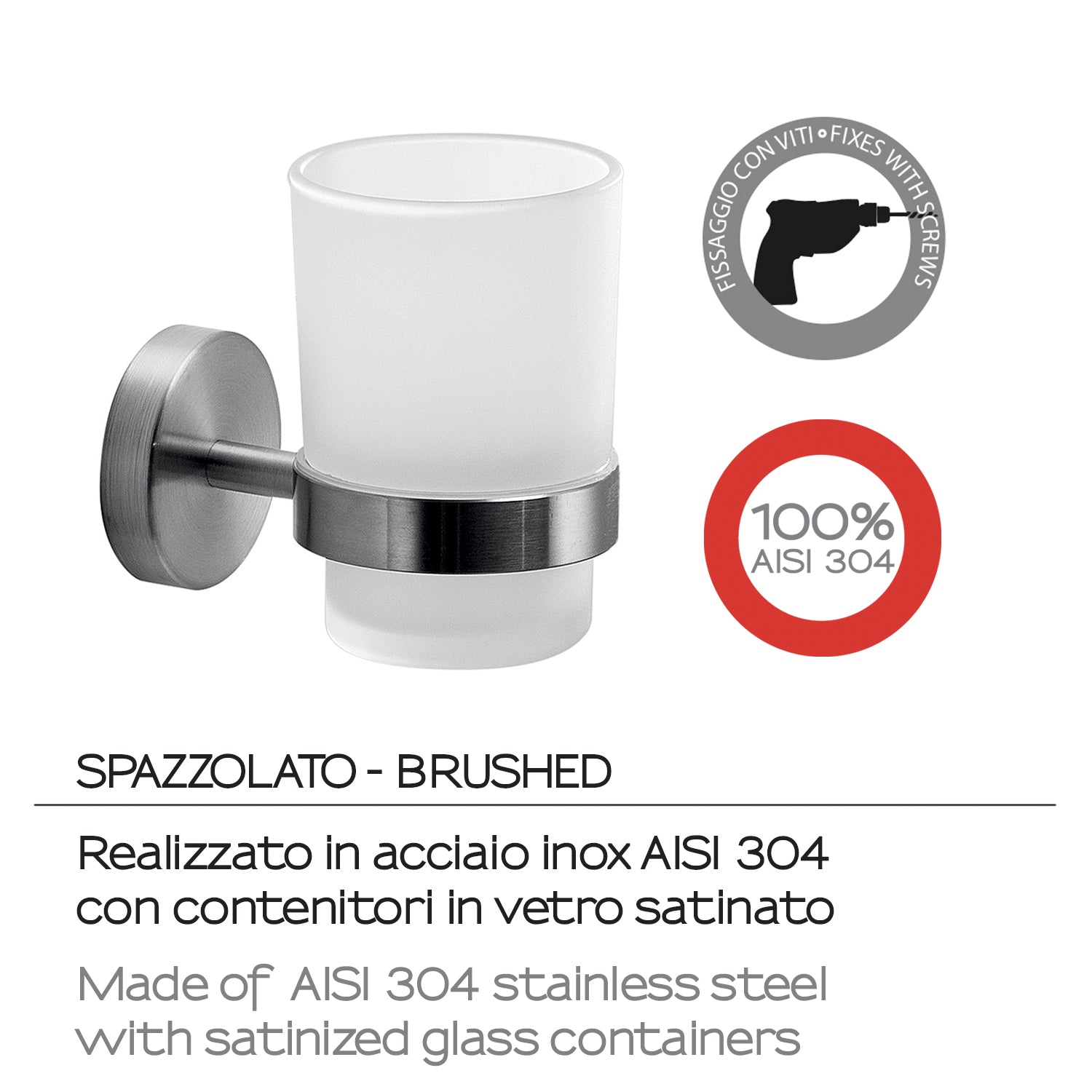 Portaspazzolini in Acciaio Inox AISI 304 Gedy serie Project - Spazzolato by CeramicStore | Lo specialista del tuo bagno