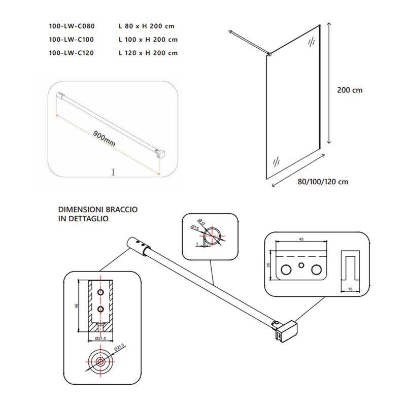Parete doccia Walk-in DocciaGo modello Clever 120 cm lato frontale con supporto by CeramicStore | Lo specialista del tuo bagno