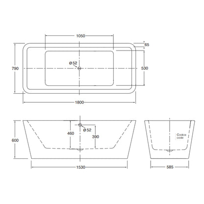 Vasca da bagno Azzurra serie Build 180x80x60 cm - Bianco lucido by CeramicStore | Lo specialista del tuo bagno