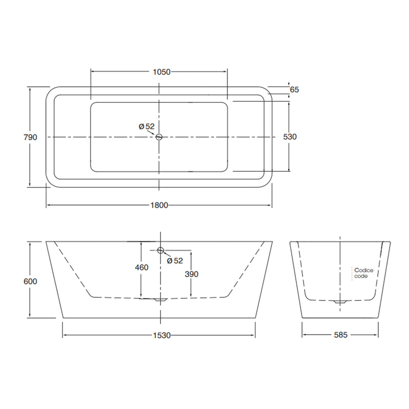 Vasca da bagno Azzurra serie Build 180x80x60 cm - Bianco lucido by CeramicStore | Lo specialista del tuo bagno