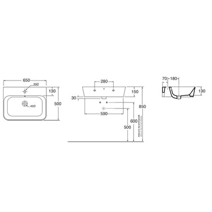 Lavabo sospeso/appoggio Azzurra serie Build 65x50 cm - Bianco lucido