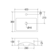 Lavabo da appoggio o muro in ceramica opaca con foro rubinetto e troppopieno senza piletta Lineabeta Quarelo color antracite cm 42x36