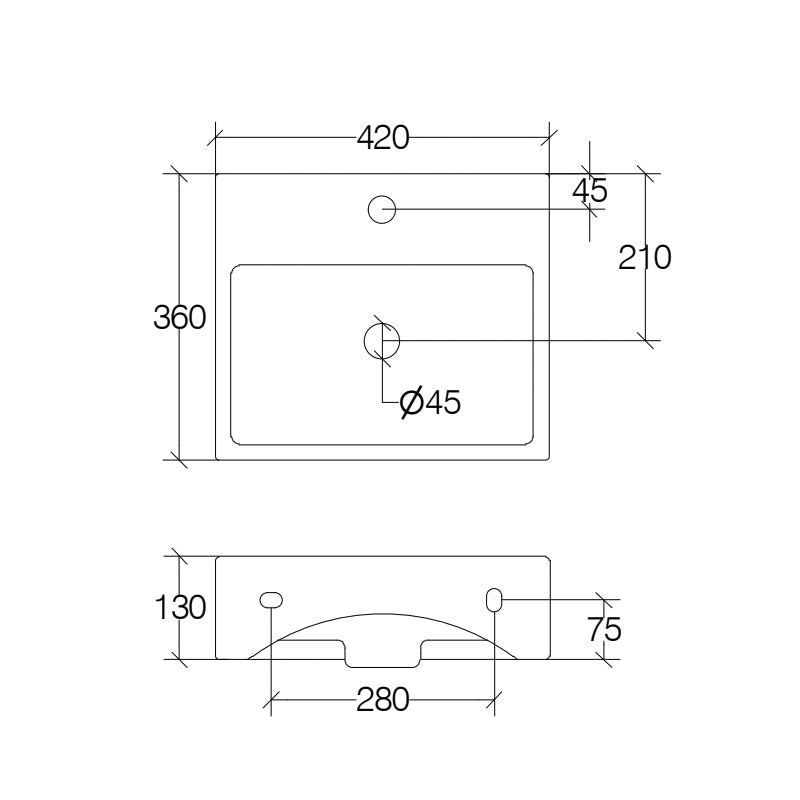 Lavabo da appoggio o muro in ceramica opaca con foro rubinetto e troppopieno senza piletta Lineabeta Quarelo color antracite cm 42x36