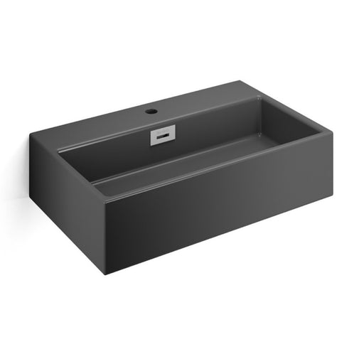 Lavabo da appoggio o muro in ceramica opaca con foro rubinetto e troppopieno senza piletta Lineabeta Quarelo color antracite cm 42x36