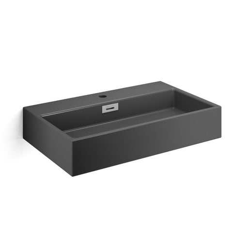 Lavabo da appoggio o muro in ceramica opaca con foro rubinetto e troppopieno senza piletta Lineabeta Quarelo color antracite cm 70x42