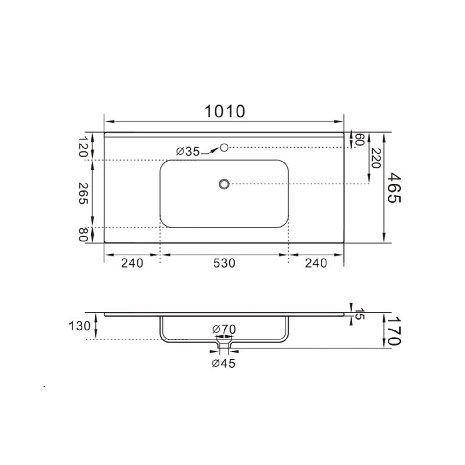 Lavabo ad incasso 101cm bianco in ceramica BathCore linea Alba by CeramicStore | Lo specialista del tuo bagno