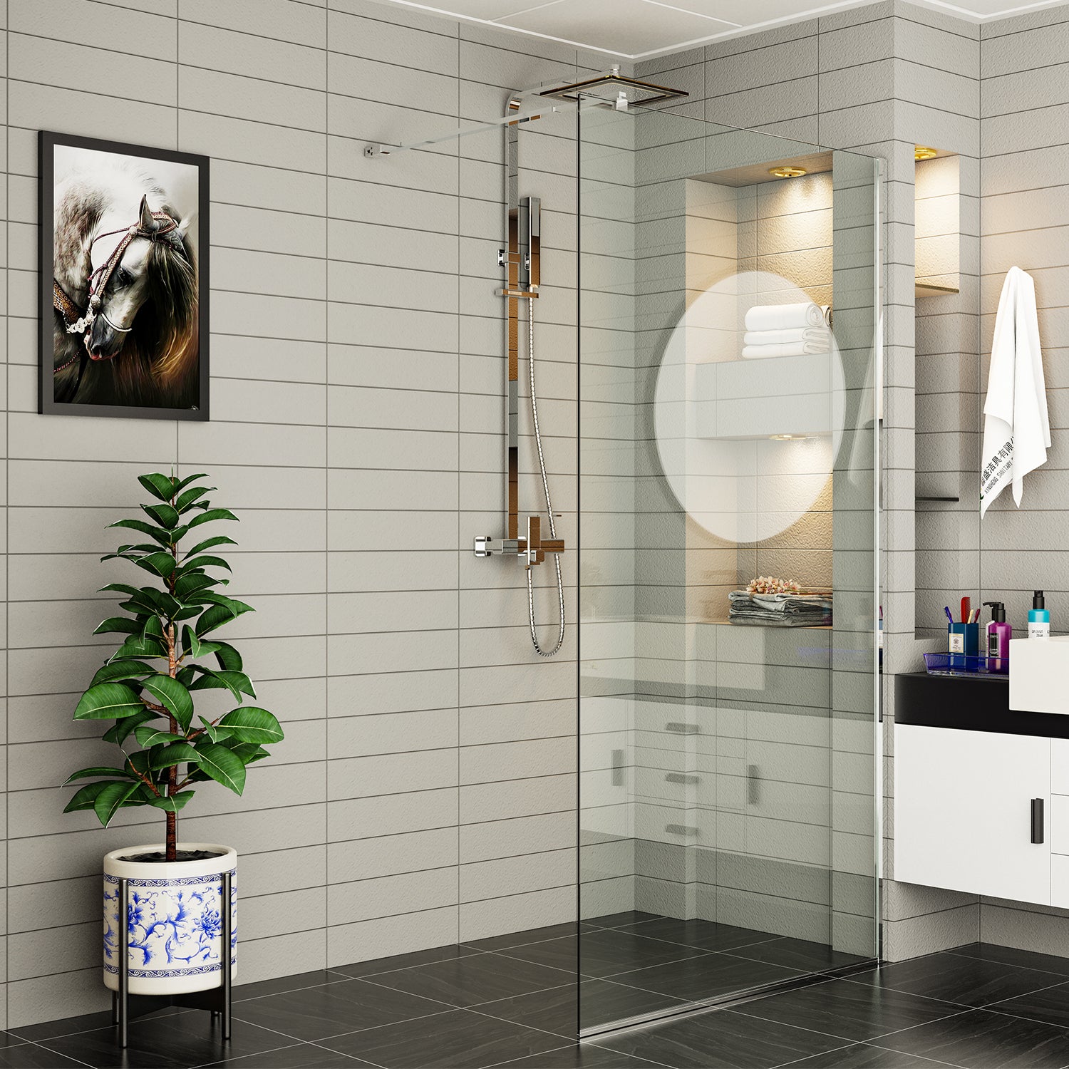 Parete doccia Walk In 70cm cristallo trasparente 6mm profilo cromo h190cm by CeramicStore | Lo specialista del tuo bagno