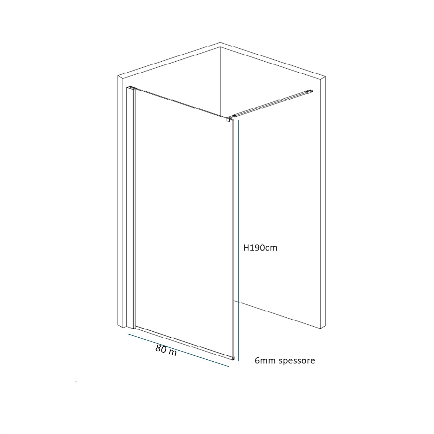 Parete doccia Walk In 80cm cristallo trasparente 6mm profilo cromo h190cm by CeramicStore | Lo specialista del tuo bagno
