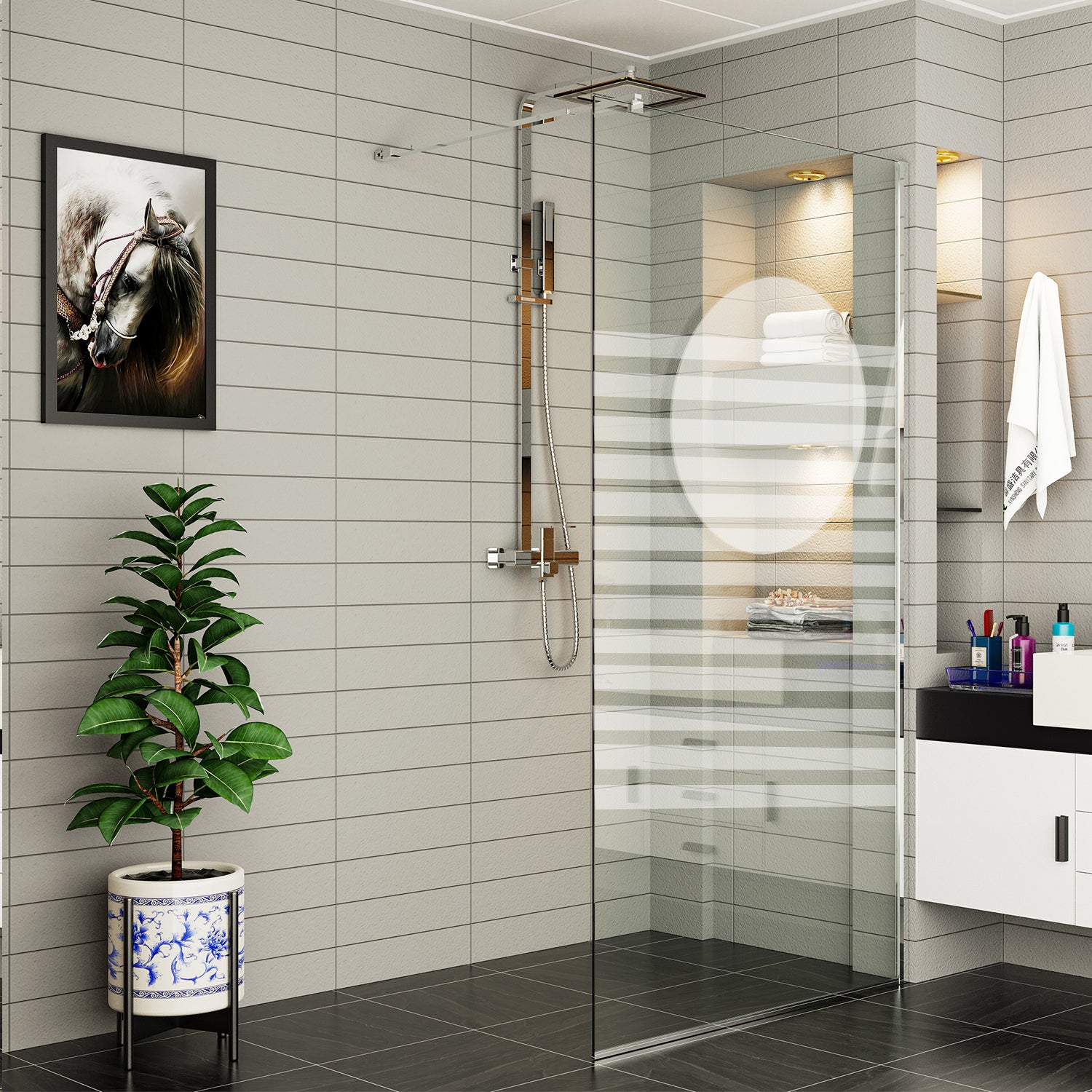 Parete doccia Walk In 60cm cristallo serigrafato 6mm profilo cromo h190cm by CeramicStore | Lo specialista del tuo bagno