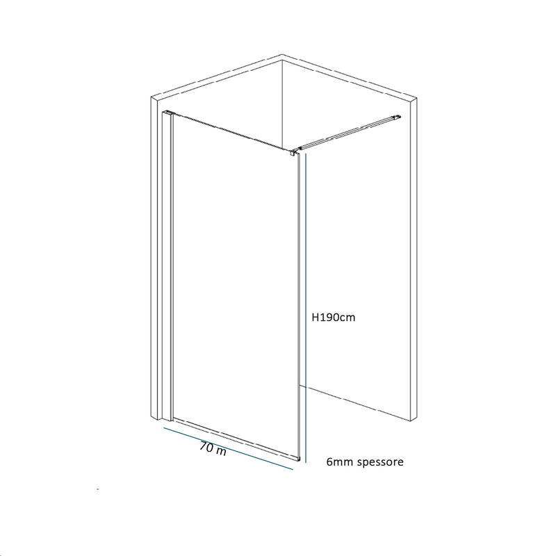 Parete doccia Walk In 70cm cristallo serigrafato 6mm profilo cromo h190cm by CeramicStore | Lo specialista del tuo bagno