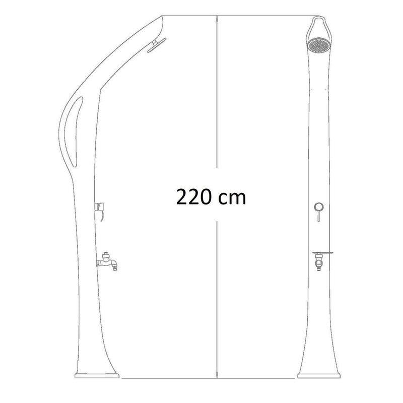 Colonna doccia solare in HDPE nero, con soffione 15 cm e lavapiedi by CeramicStore | Lo specialista del tuo bagno