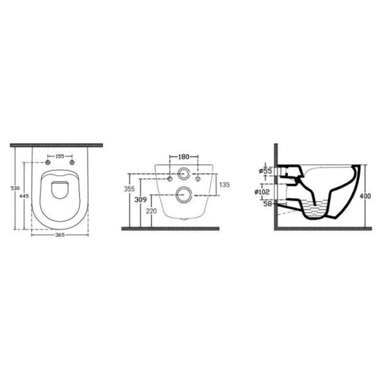 Sanitari sospesi Rimless con copriwater Soft Close BathCore serie Infinity 53x36