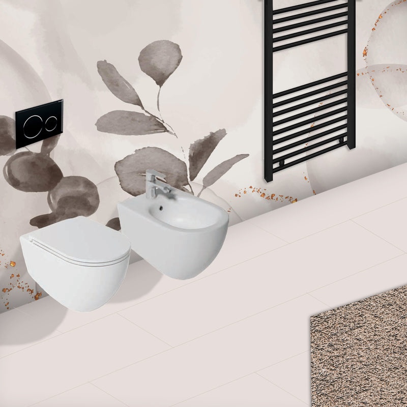 Sanitari sospesi Rimless con copriwater Soft Close BathCore serie Infinity 53x36