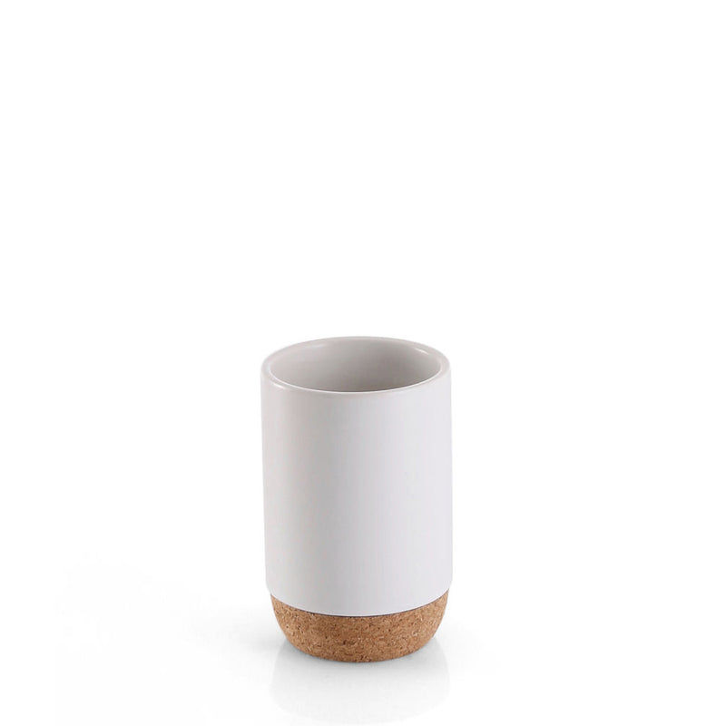 Set Accessori Bagno Gedy collezione Ilary in ceramica bianca e sughero