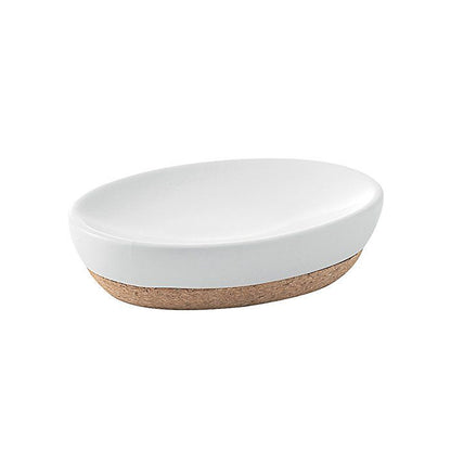 Set Accessori Bagno Gedy collezione Ilary in ceramica bianca e sughero