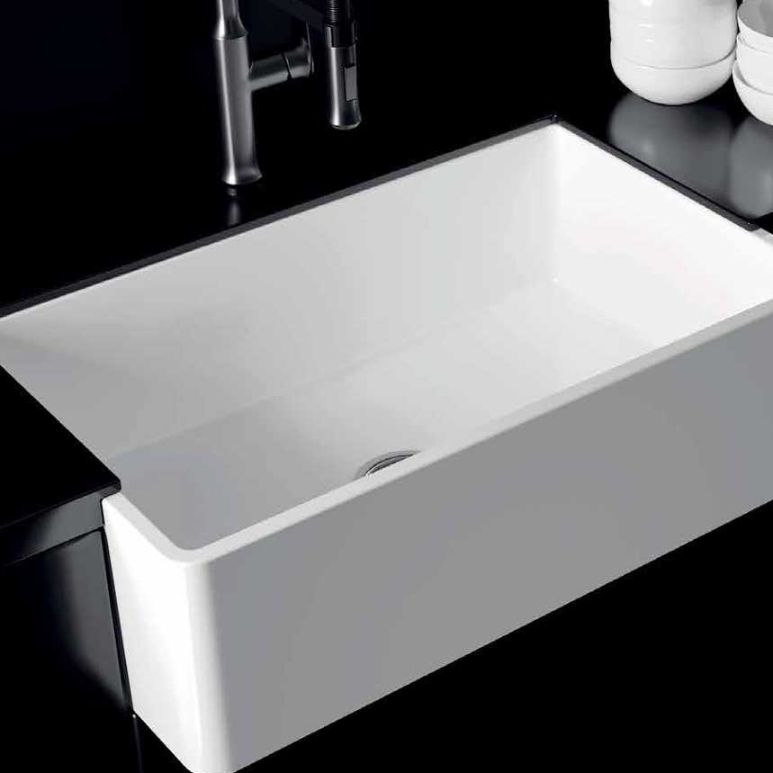 Vasca Lavello cucina 84x46 in ceramica Bianca Lucida collezione Frame di Ceramica Galassia