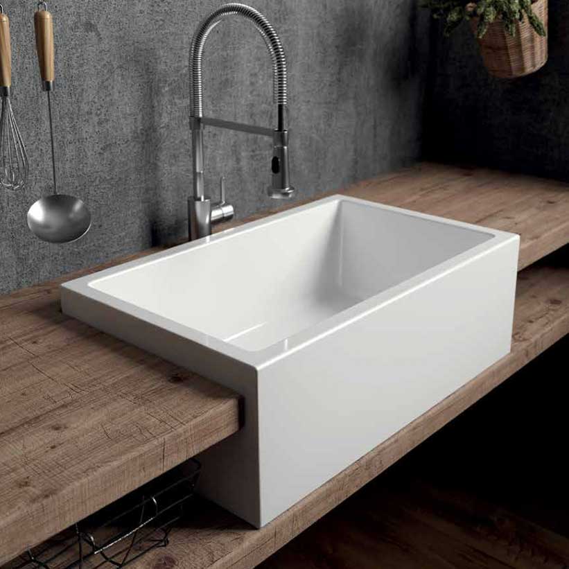 Vasca Lavello cucina 84x46 in ceramica Bianca Lucida collezione Frame di Ceramica Galassia