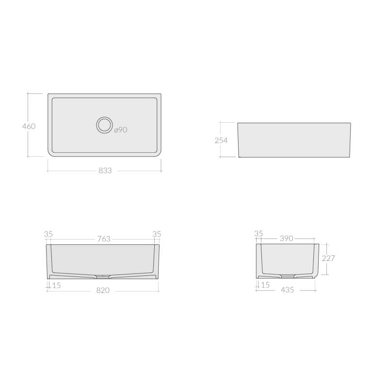 Vasca Lavello cucina 84x46 in ceramica Bianca Lucida collezione Frame di Ceramica Galassia