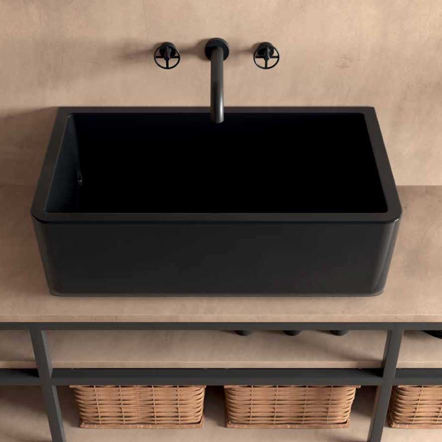 Vasca Lavello cucina 76x46 in ceramica Nero Lucido collezione Frame di Ceramica Galassia