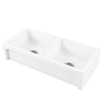 Vasca Lavello cucina doppia vasca 100x46 in ceramica Bianca Lucido collezione Frame di Ceramica Galassia